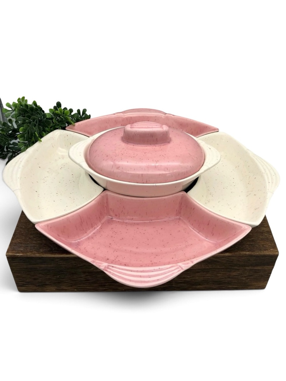 California Pottery Pink Cream Relish Veggie Appetizer Serving Set Vintage MCM
